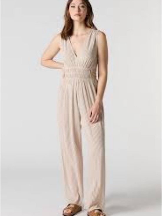 Abercrombie & Fitch Pants - Abercrombie & Fitch Beige Sleeveless Smocked-Waist Jumpsuit